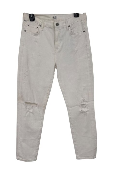 Citizens Of Humanity Denim - Citizens Of Humanity White Distressed Straight Jeans ankle Size 29 Cotton Blend